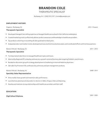 Therapeutic Specialist Resume