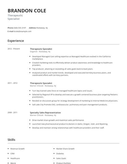 Therapeutic Specialist Resume