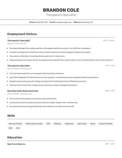 Therapeutic Specialist Resume