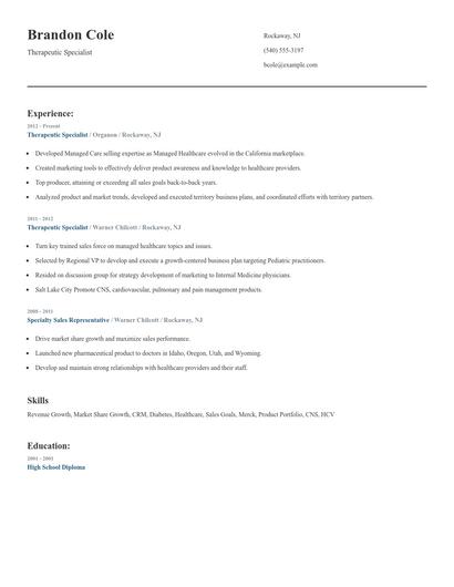 Therapeutic Specialist Resume