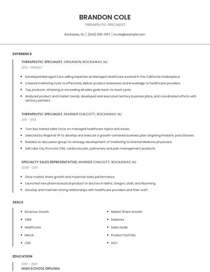 Therapeutic Specialist Resume