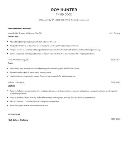 Third Cook Resume