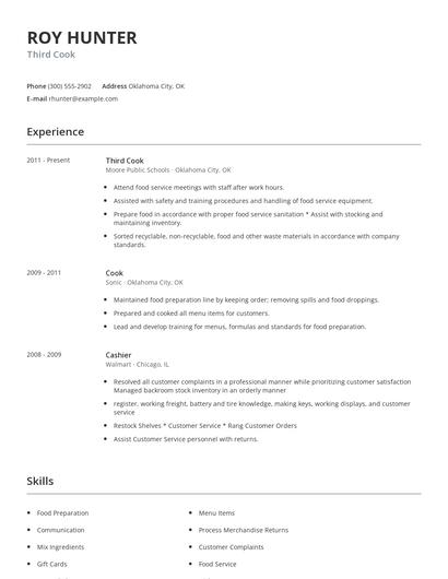 Third Cook Resume