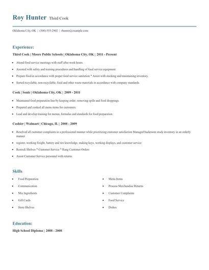 Third Cook Resume