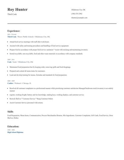 Third Cook Resume