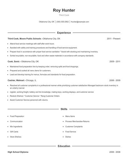Third Cook Resume
