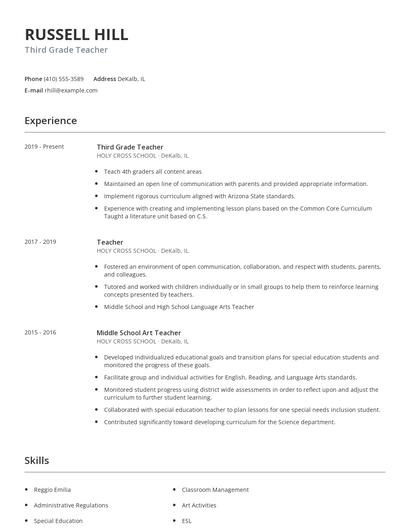 Third Grade Teacher Resume