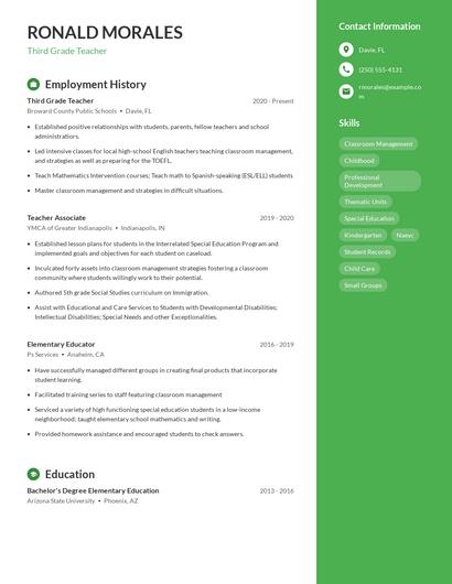 Third Grade Teacher Resume