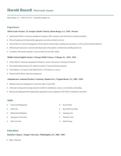 Third Grade Teacher Resume