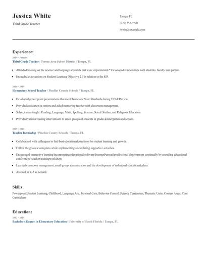 Third Grade Teacher Resume