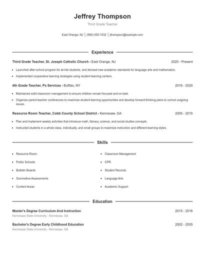 Third Grade Teacher Resume