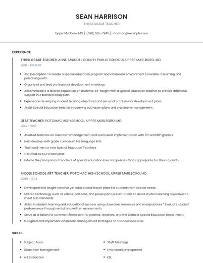 Third Grade Teacher Resume