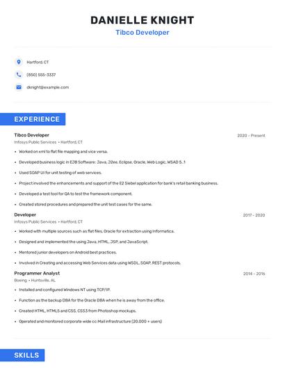Tibco Developer Resume