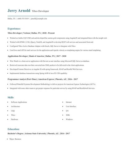Tibco Developer Resume