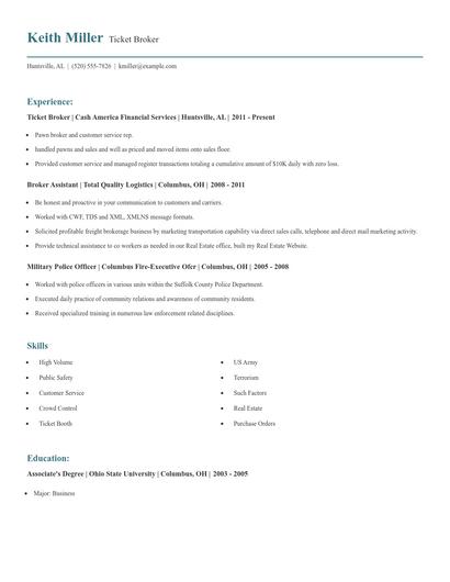 Ticket Broker Resume