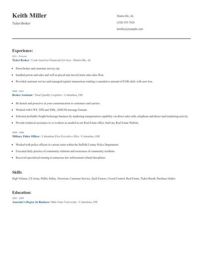 Ticket Broker Resume