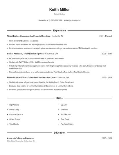 Ticket Broker Resume