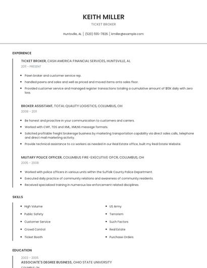 Ticket Broker Resume