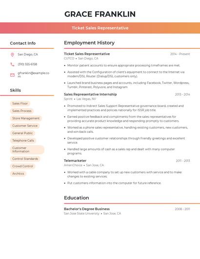 Ticket Sales Representative Resume