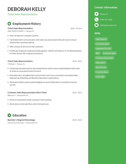 Ticket Sales Representative Resume