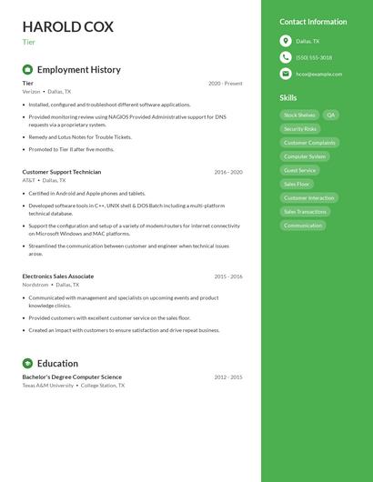 Tier Resume
