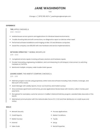 Tier Resume
