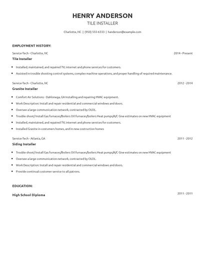 Tile Installer Resume