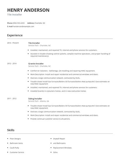 Tile Installer Resume
