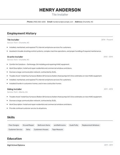 Tile Installer Resume