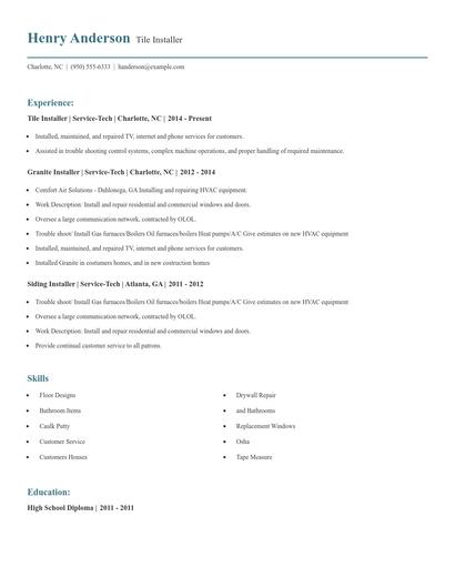Tile Installer Resume