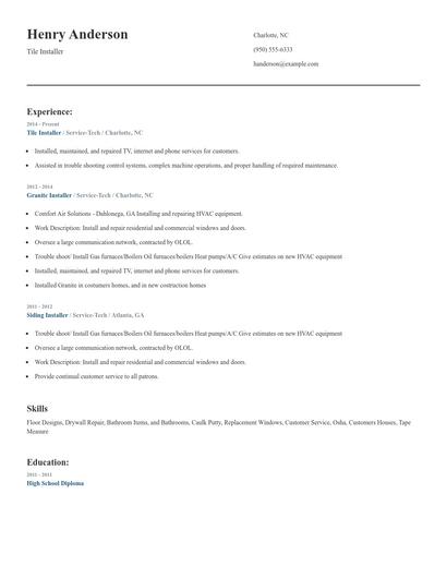 Tile Installer Resume