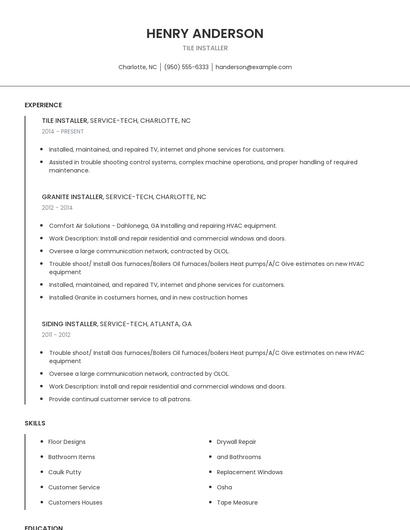 Tile Installer Resume