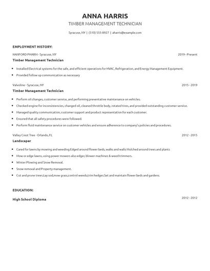 Timber Management Technician Resume