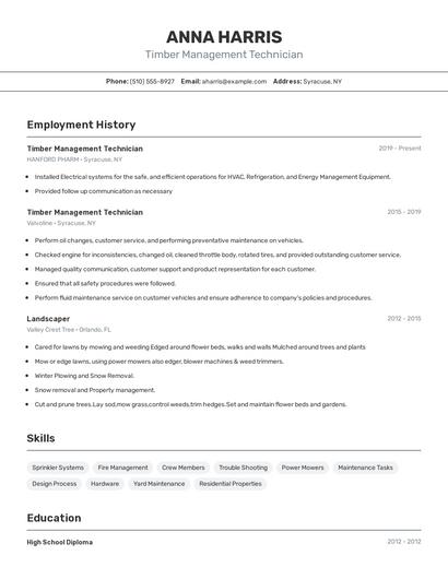 Timber Management Technician Resume