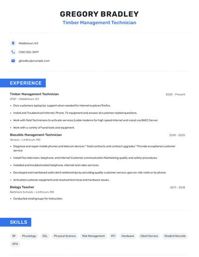 Timber Management Technician Resume