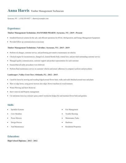 Timber Management Technician Resume