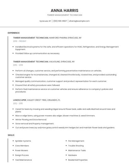Timber Management Technician Resume