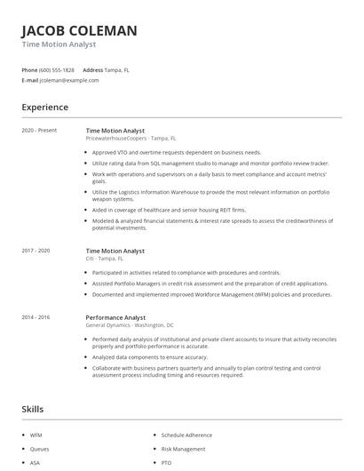 Time Motion Analyst Resume