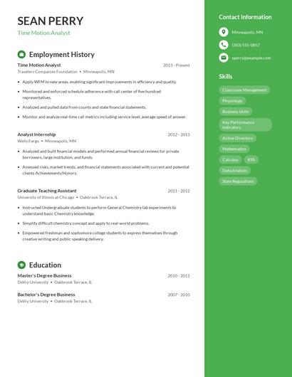 Time Motion Analyst Resume