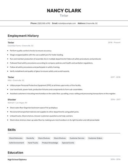 Tinter Resume