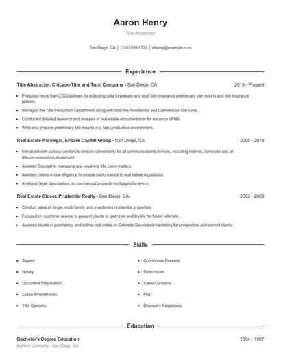 Title Abstractor Resume