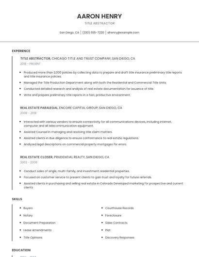 Title Abstractor Resume