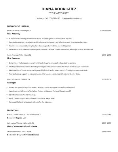 Title Attorney Resume