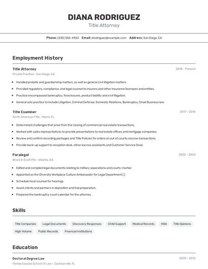 Title Attorney Resume
