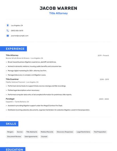 Title Attorney Resume