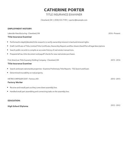 Title Insurance Examiner Resume