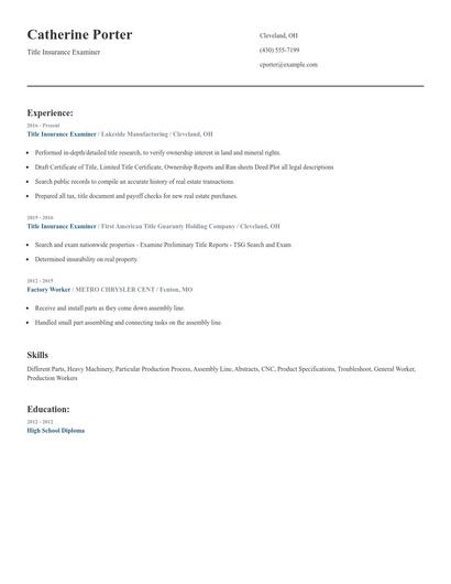 Title Insurance Examiner Resume
