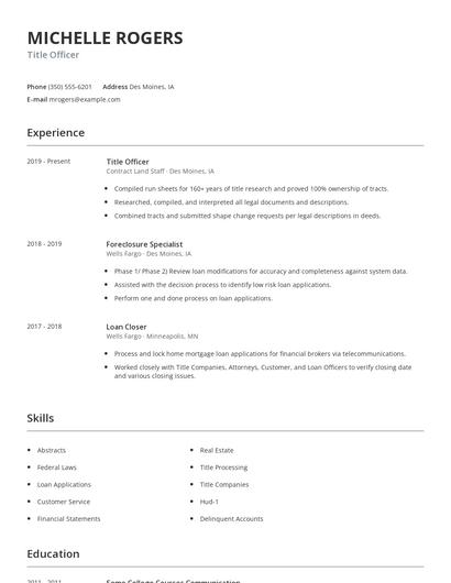 Title Officer Resume