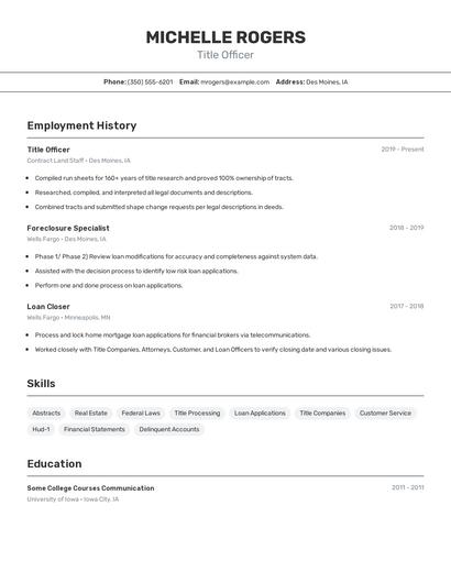 Title Officer Resume