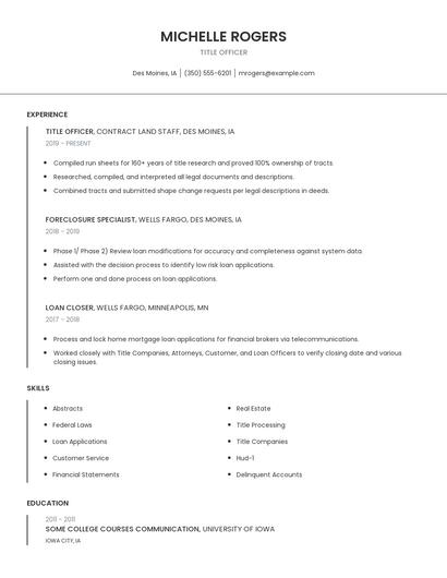 Title Officer Resume